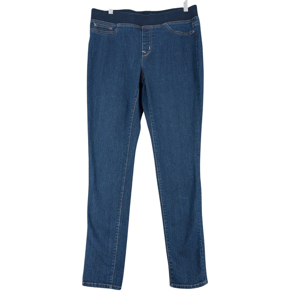 Eddie Bauer Mens Dark Wash Denim Jeans Elastic Waist Straight Fit Size 14